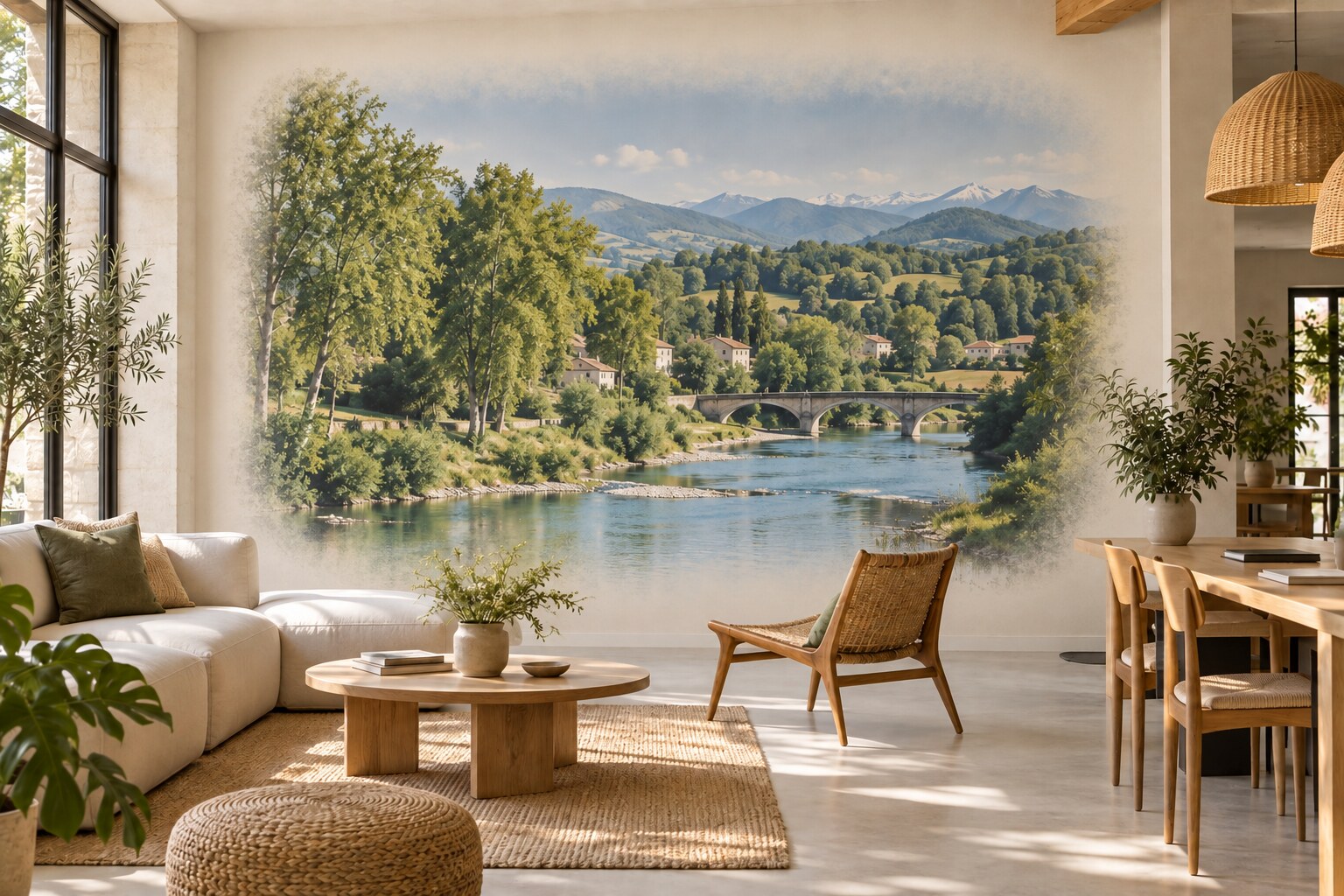 Mural imprimé du Gave de Pau et des coteaux du Béarn dans un intérieur lumineux