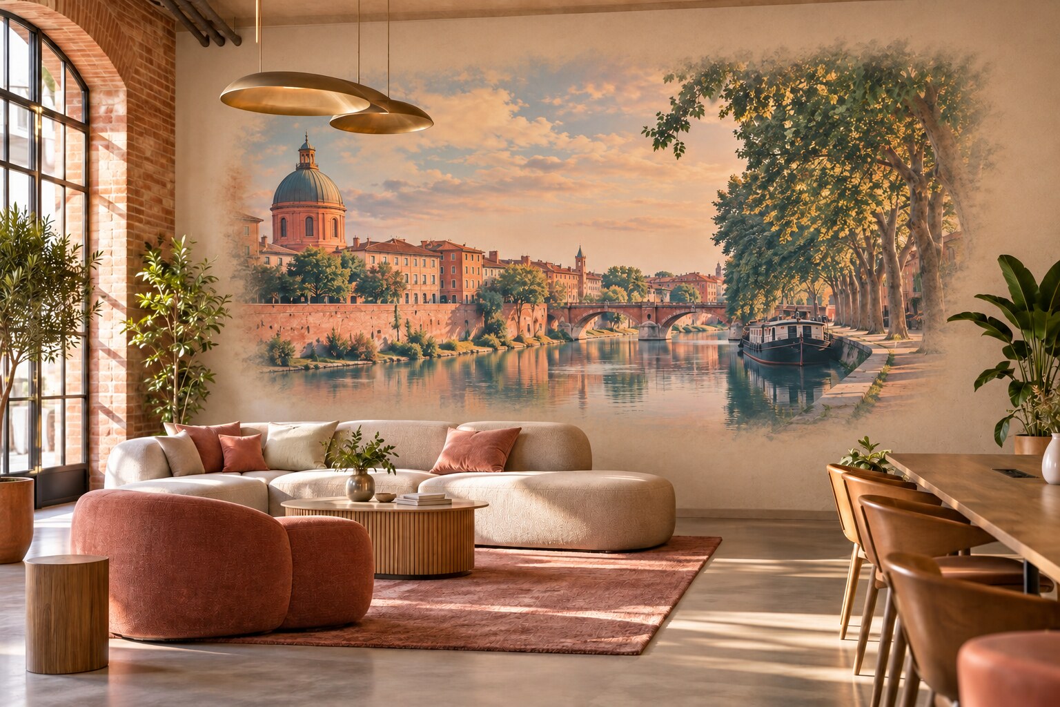 Mural imprimé inspiré de la brique rose et du Canal du Midi à Toulouse